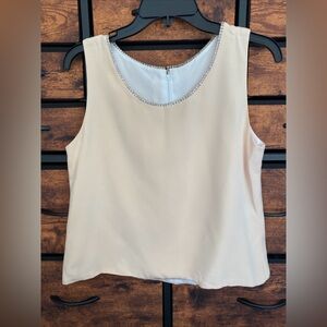 Women’s Vtg Sansappelle Silk Tank Top Rhinestone Neck Made In USA Size 8 Beige